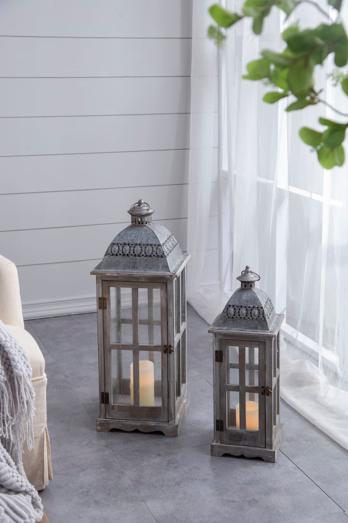 Wooden Candle Lantern Decorative, Hurricane Lantern Holder Decor For Indoor Outdoor, Home Garden Wedding - Gray - Lanterns - Alpine Outlets