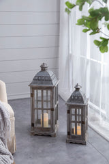 Wooden Candle Lantern Decorative, Hurricane Lantern Holder Decor For Indoor Outdoor, Home Garden Wedding - Gray - Lanterns - Alpine Outlets