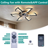 Flower Ceiling Fan With LED Dimmable Light, Flush Mount Ceiling Fan With Remote Control, Low Profile Design, 6 Speeds, Timing Function