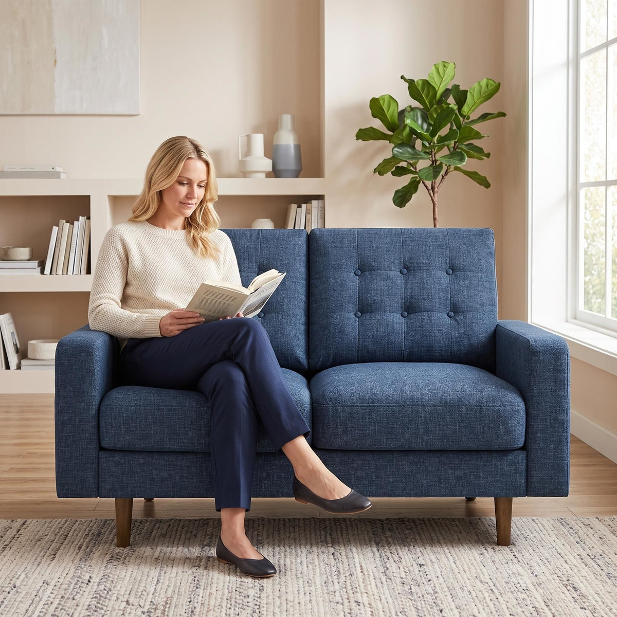 Loveseat Sofa, Tufted Back Upholstered 2 Seat Couch
