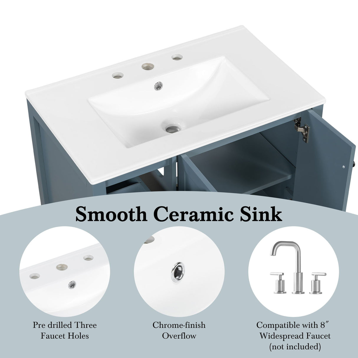 Bathroom Vanity With Sink Top, Bathroom Vanity Cabinet With 2 Doors And 2 Drawers, Open Shelf