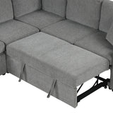 Sectional Sofa Convertible Pull-Out Bed With Storage Ottoman & USB Ports