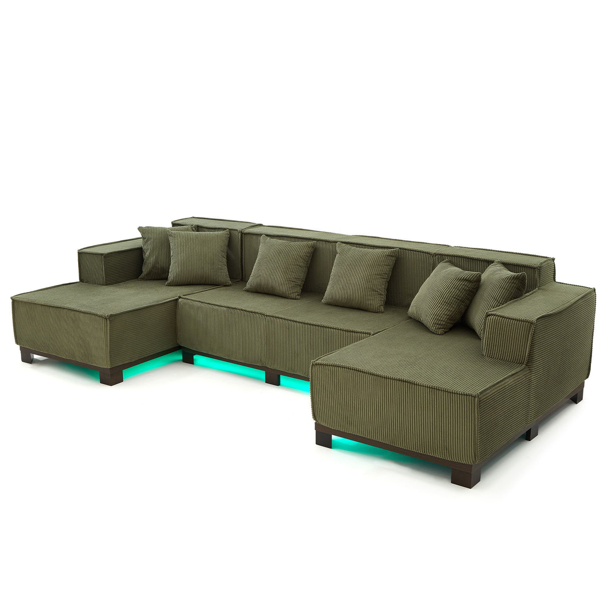 U-Shaped Sectional Sofa With RGB LED Light Strip And 6 Pillows