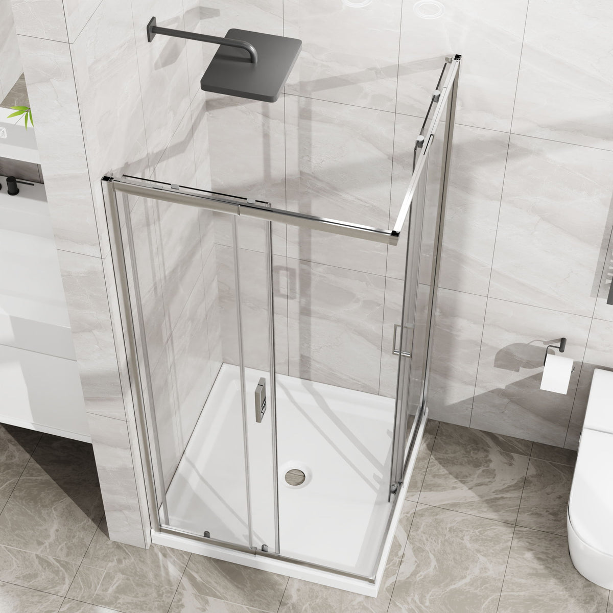 Corner Sliding Shower Door & Base Combo Kit With Magnetic (No Drain Kit)