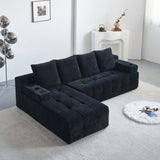 L - Shaped Sectional Sofa With Side Pockets, Wireless Charging, USB Ports, Cup Holder, Bluetooth Speaker, Reversible Lounge Chaise - Black