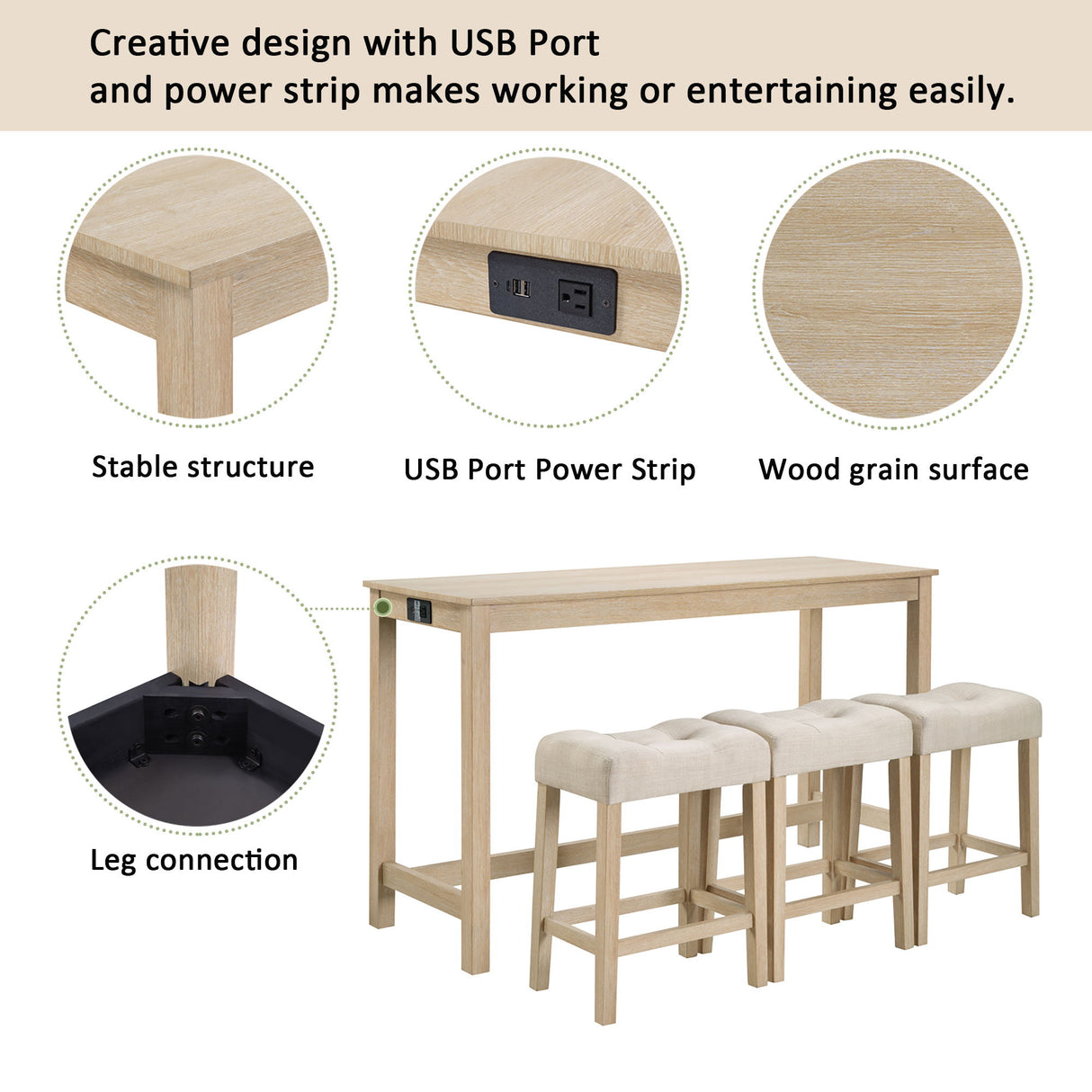 4 Piece Bar Table Set With Power Outlet