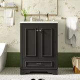 Bathroom Vanity With Ceramic Sink Combo, Modern Freestanding Storage Cabinet With Silver Handles