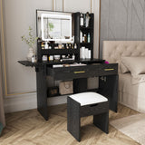 Vanity Desk With LED Mirror Lights And Charging Outlet