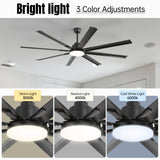 72" Large Design Ceiling Fan With Smart Remote Control, 6 Wind Speed DC Motor For Living Room - Black