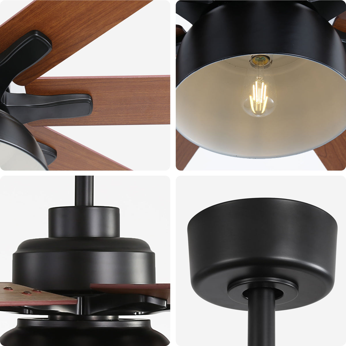 52" Ceiling Fan With 6 Speed Wind 8 Dual Colors Blades Remote Control Reversible DC Motor With Light - Black