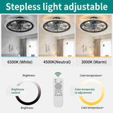 Caged Ceiling Fan & Remote Controlled Dimmable LED Lights, Flush Mount Fan, Low Profile Design - Antique Black