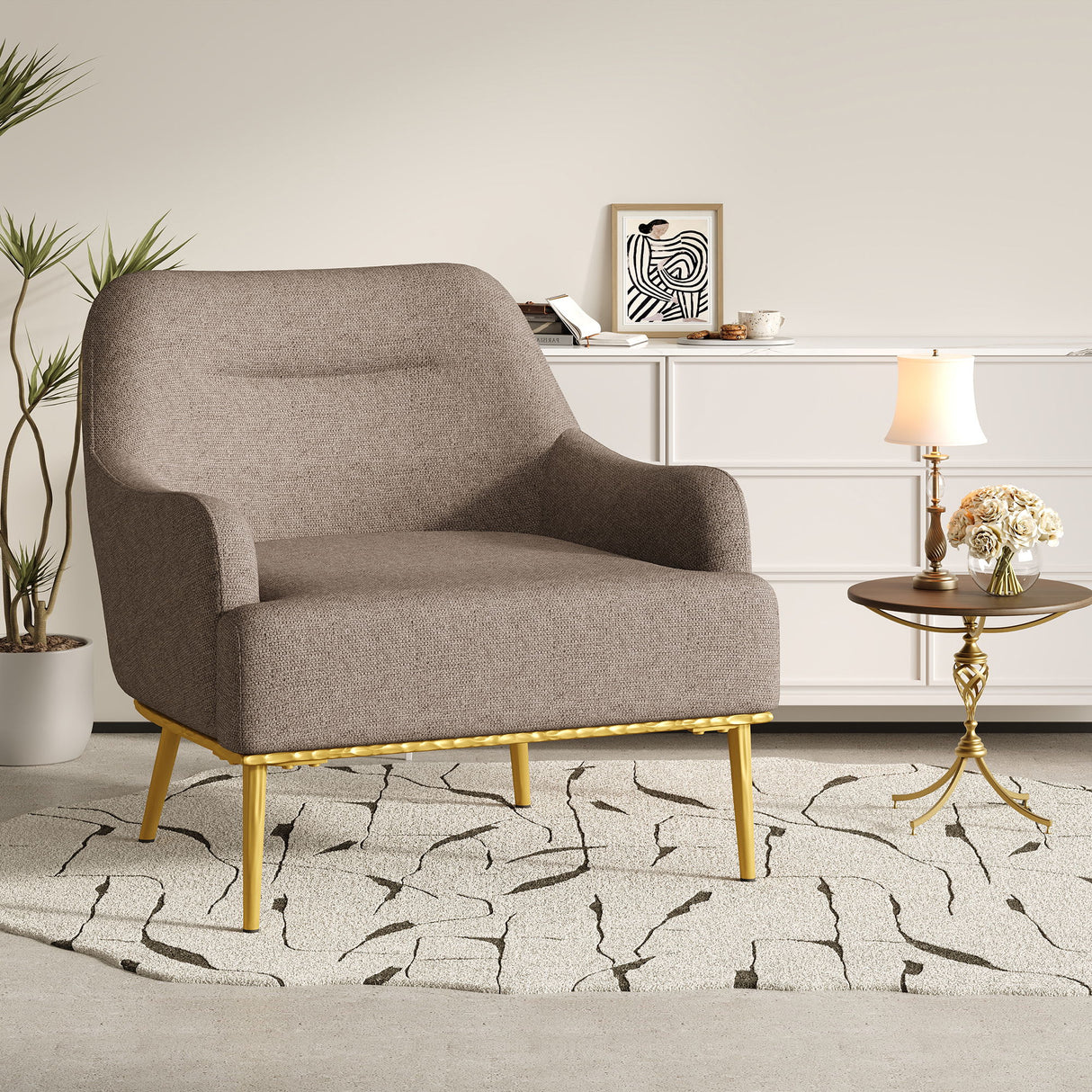 Modern Elegance Accent Chair With Curved Backrest