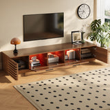 TV Stand With LED Lighting, Soft Closing Hinges, Cable Management - Walnut