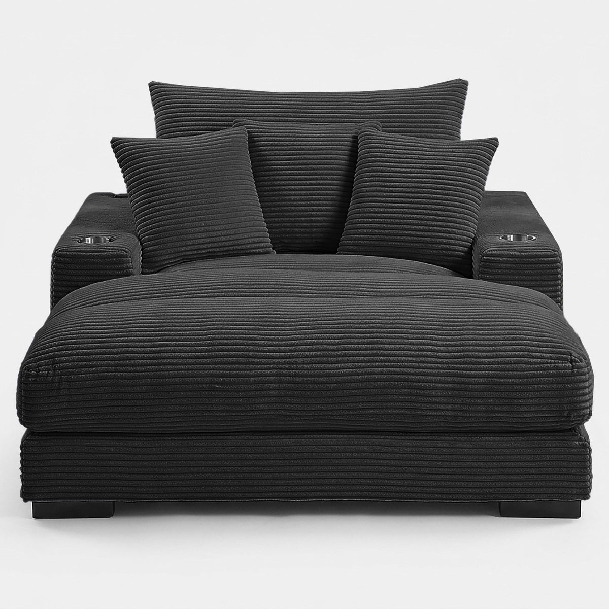 Upholstered Chaise Lounge With Cup Holders USB Port And Pillows