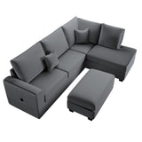 Modern Style Sectional Set With USB Port, Storage Ottoman