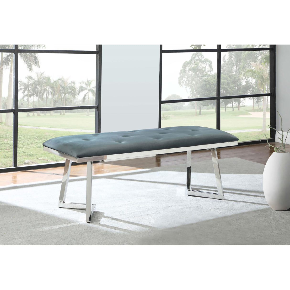 Upholstered Tufted Bench - Gray
