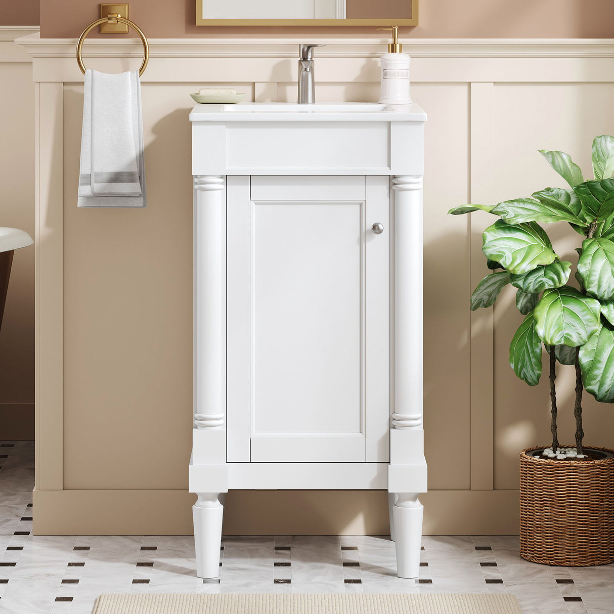 French Style Bathroom Cabinet With Sink, Adjustable Shelf