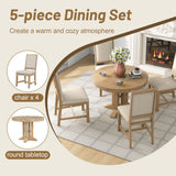 Dining Set & Extendable Round Table And 4 Upholstered Chairs