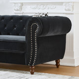 Chesterfield Upholstery Fabric Loveseat With Roll Armrest And Nailhead