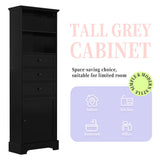 Tall Storage Cabinet With 3 Drawers And Adjustable Shelves For Bathroom