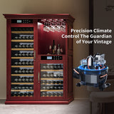 Wine Cooler With Dual Zone Temperature Control, Vacuum Insulated Door, LED Lighting, 158 Bottle Capacity - Cherry