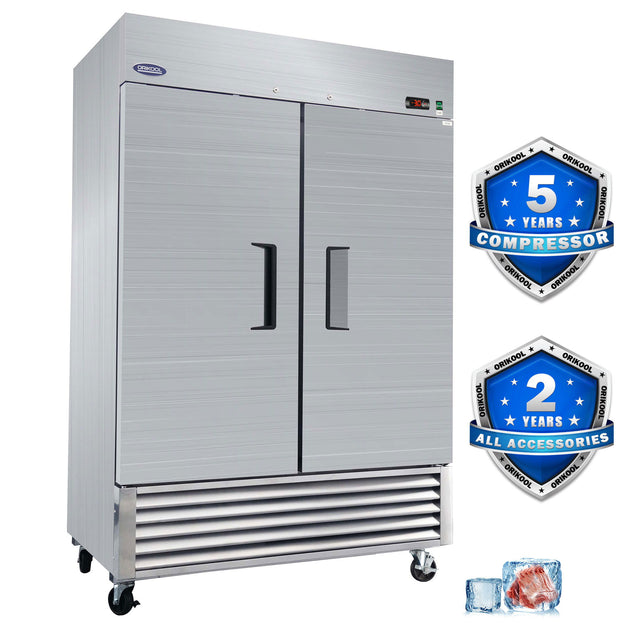 54" Commercial Freezer 49 Cu.Ft With 2 Solid Door Reach-In Freezers Stainless Steel Etl Approved Upright Freeze Storage - Silver - Side-by-Side - Alpine Outlets