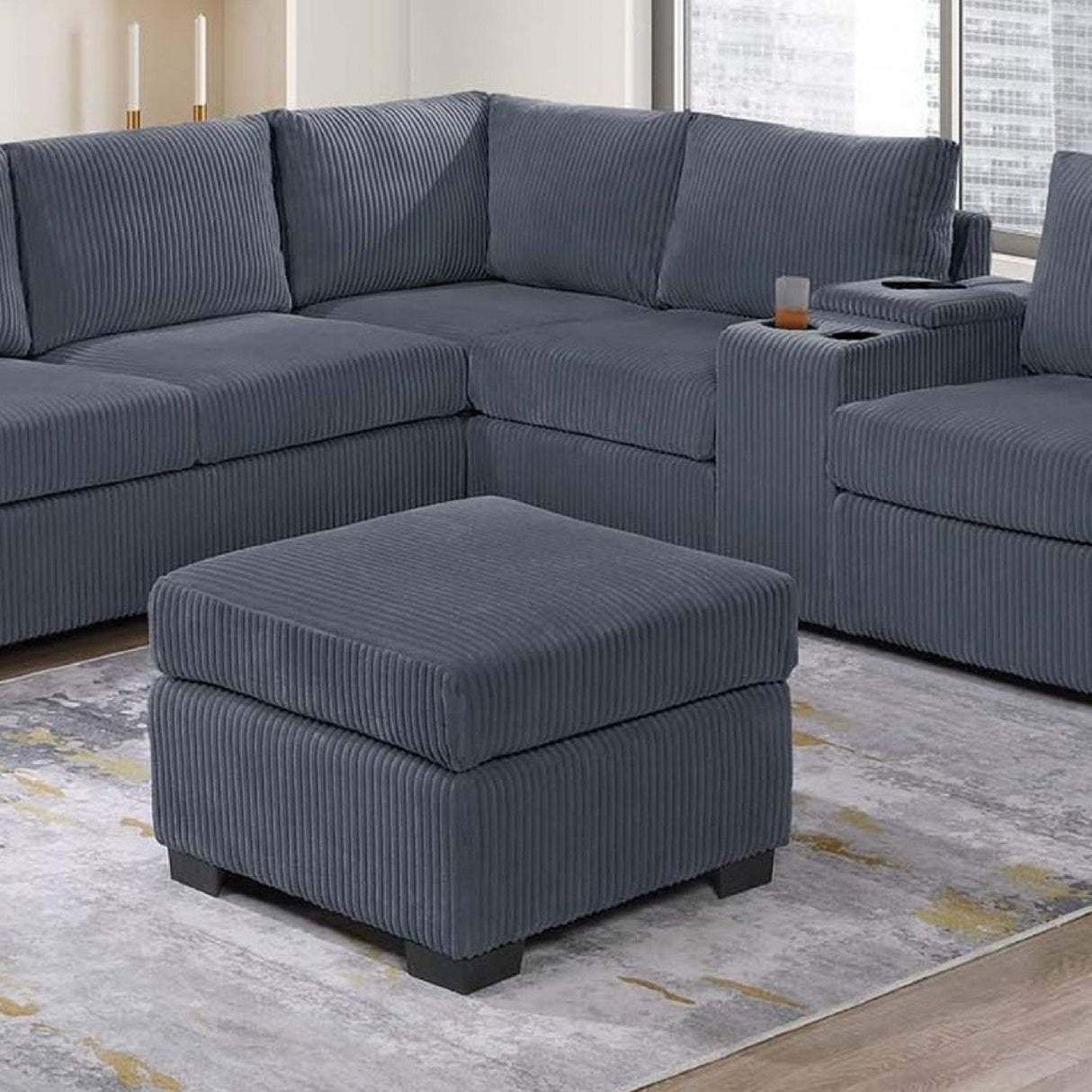 Contemporary L-Shaped Sectional Set With USB Console & Ottoman