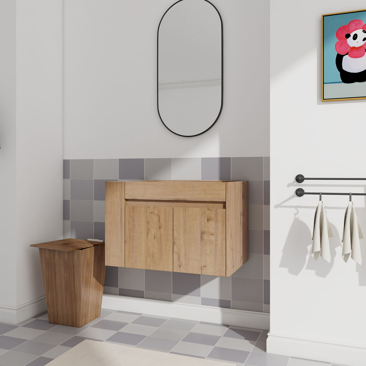 Wall Mounted Bathroom Vanity With Open Shelf, 29" Size (Vanity Only) - Imitative Oak