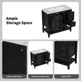 36" Bathroom Vanity Base With 2 Cabinet And 3 Drawers - Black