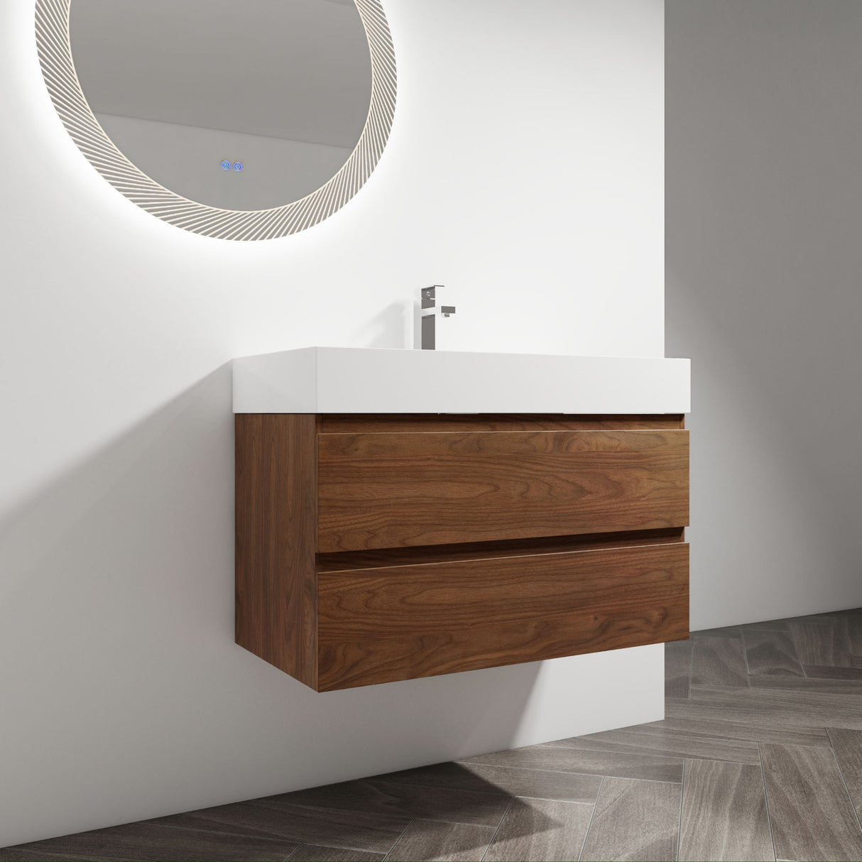 Wall Mounted Bathroom Vanity And Sink, 2 Soft Close Drawers