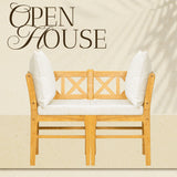Farmhouse Modern Dining Corner Chairs (Set of 2) With Handwoven Rattan Backrests And Solid Wood Legs - Natural / White