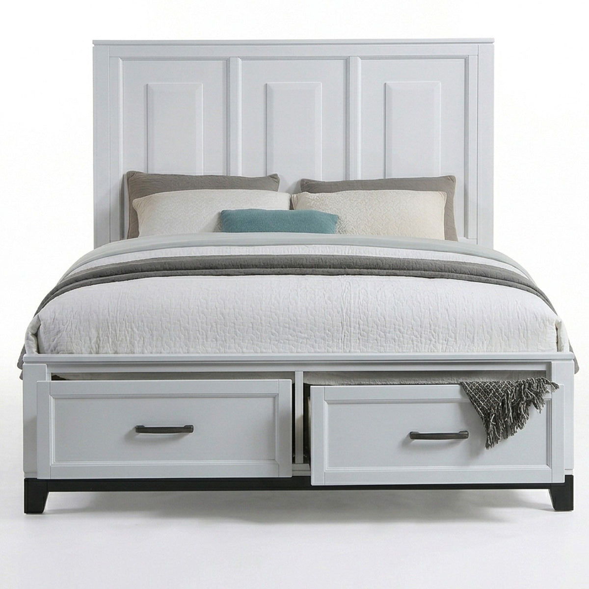 3 Piece Bedroom Furniture Panel Headboard White Eastern King Size Bed W Underbed Drawers Nightstand Chest Gray