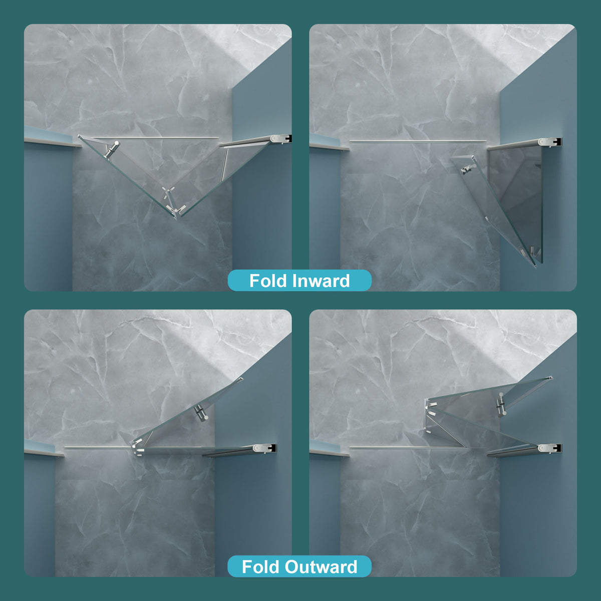 Fold Frameless Shower Door & Tempered Glass - Brushed Silver