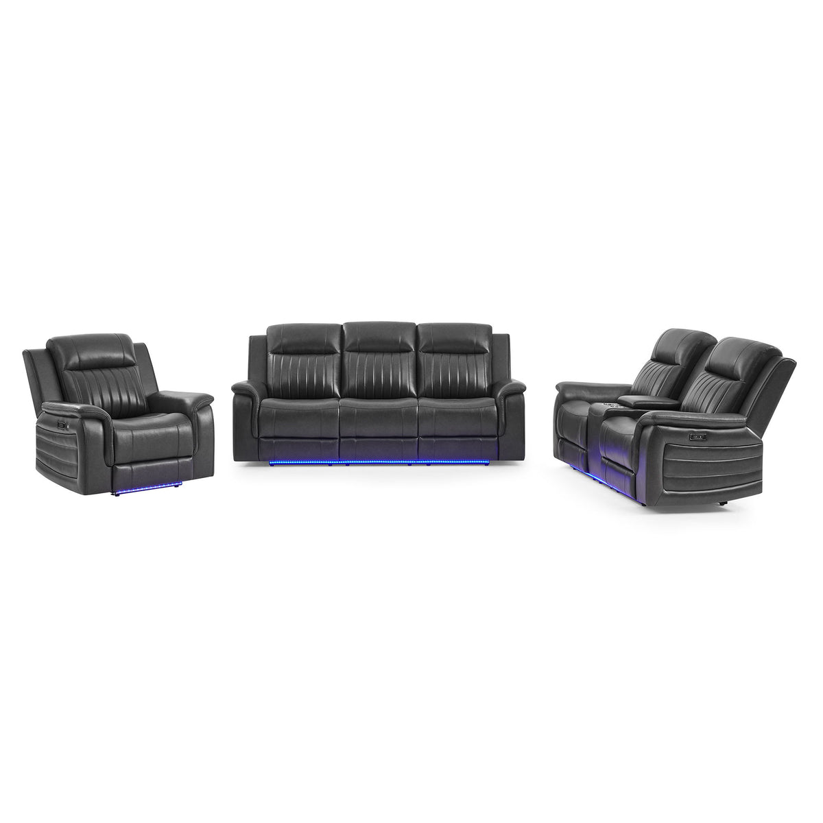 Ian - Power Recliner With Welt And LED Lighting - Charcoal