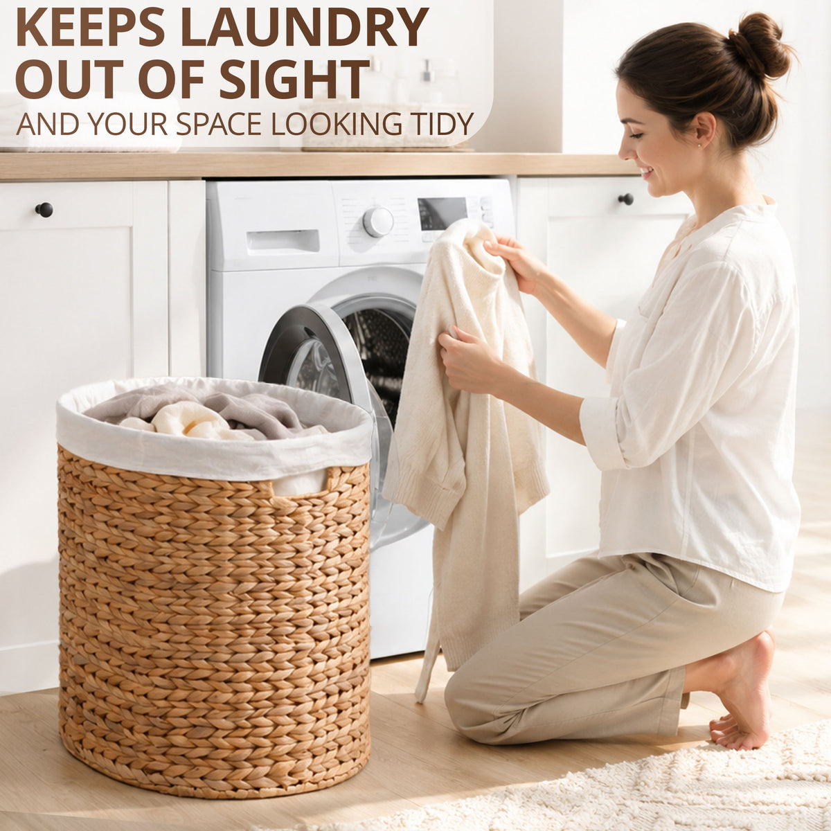 Ludmila - Full Oval Laundry Hamper - Light Brown