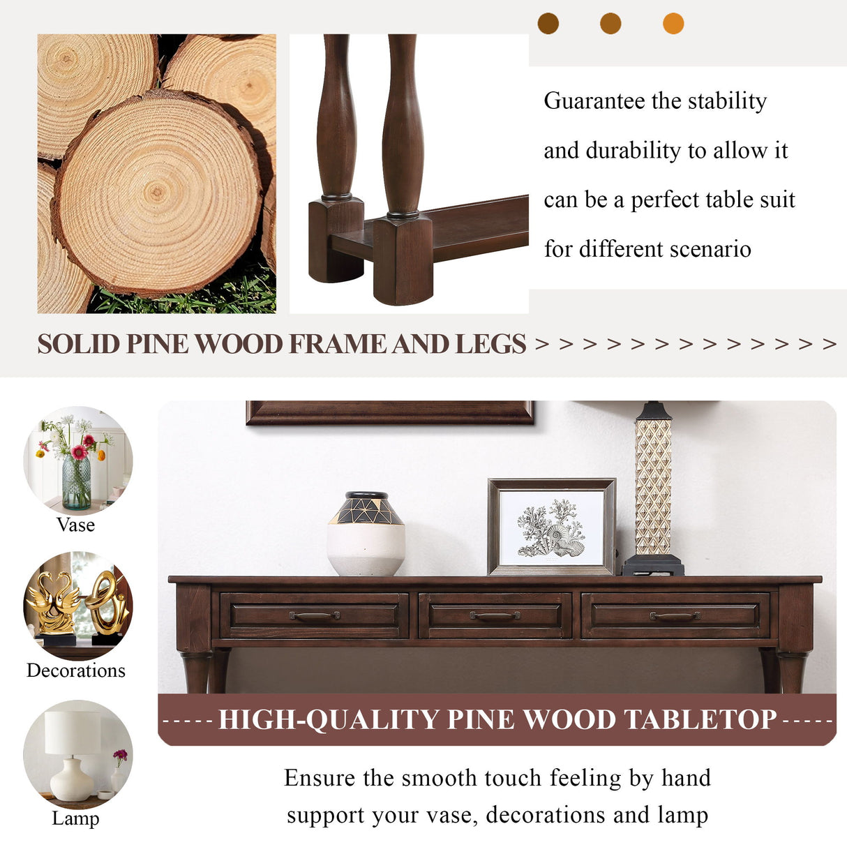 Console Table With 3 Drawers And 1 Bottom Shelf For Entryway - Espresso