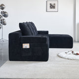 L - Shaped Sectional Sofa With Side Pockets, Wireless Charging, USB Ports, Cup Holder, Bluetooth Speaker, Reversible Lounge Chaise - Black