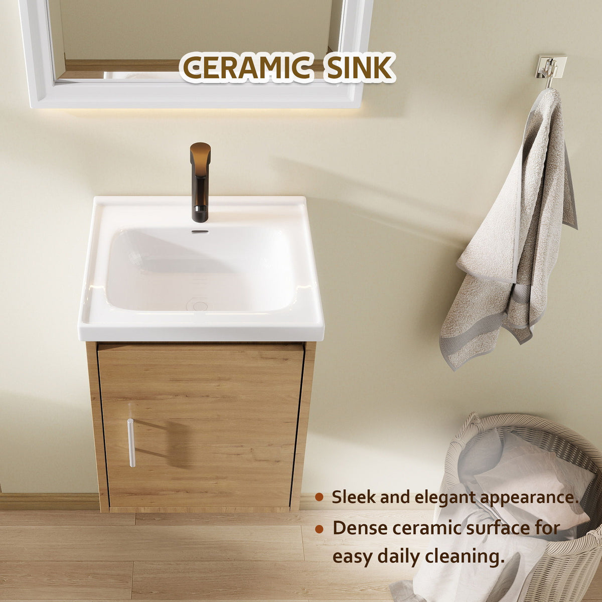 Floating Bathroom Vanity Combo, Wall Mounted Cabinet With Sink & Soft Close Doors For Small Bathrooms
