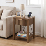 Nightstand, Bedside Table With Built In Charging Station (Set of 2) - Walnut