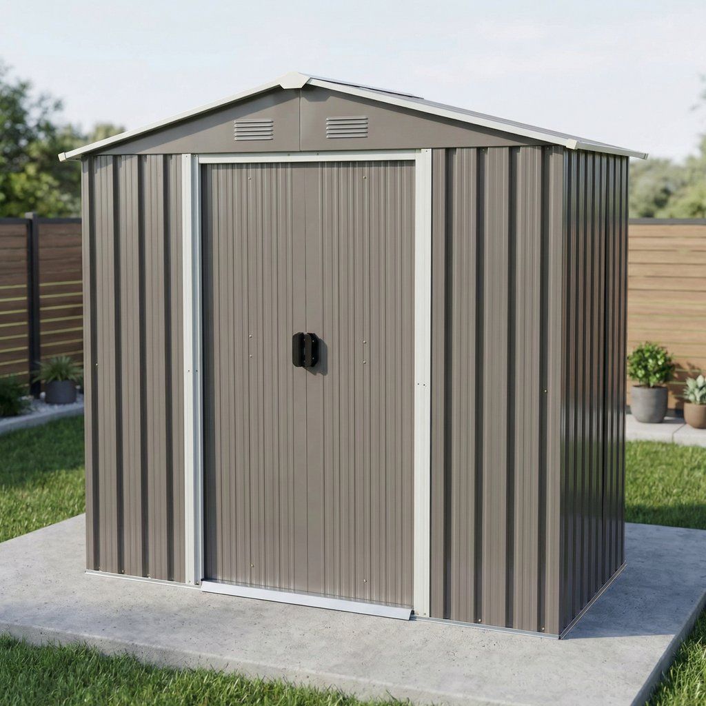 Outdoor Storage Shed Garden Building Weather Resistant Metal 8x4ft Gray