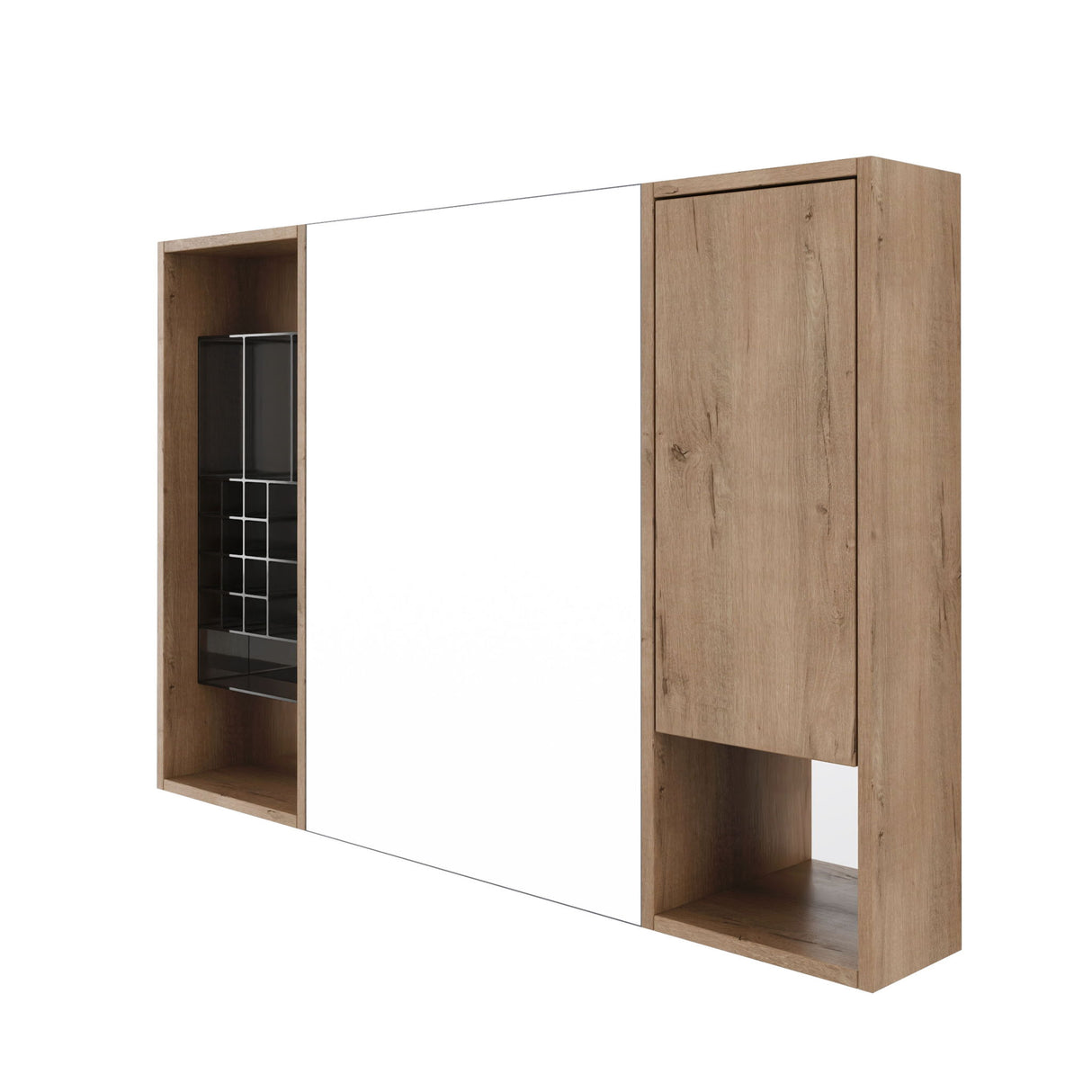 Wall Mounted Bathroom Mirror Cabinet & Adjustable Shelves Storage Cabinet - Imitative Oak