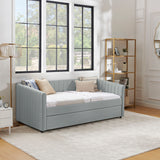 Upholstered Daybed With Trundle With Vertical Stripes