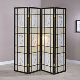 4 Panel Folding Screen With Floral Motif - Black