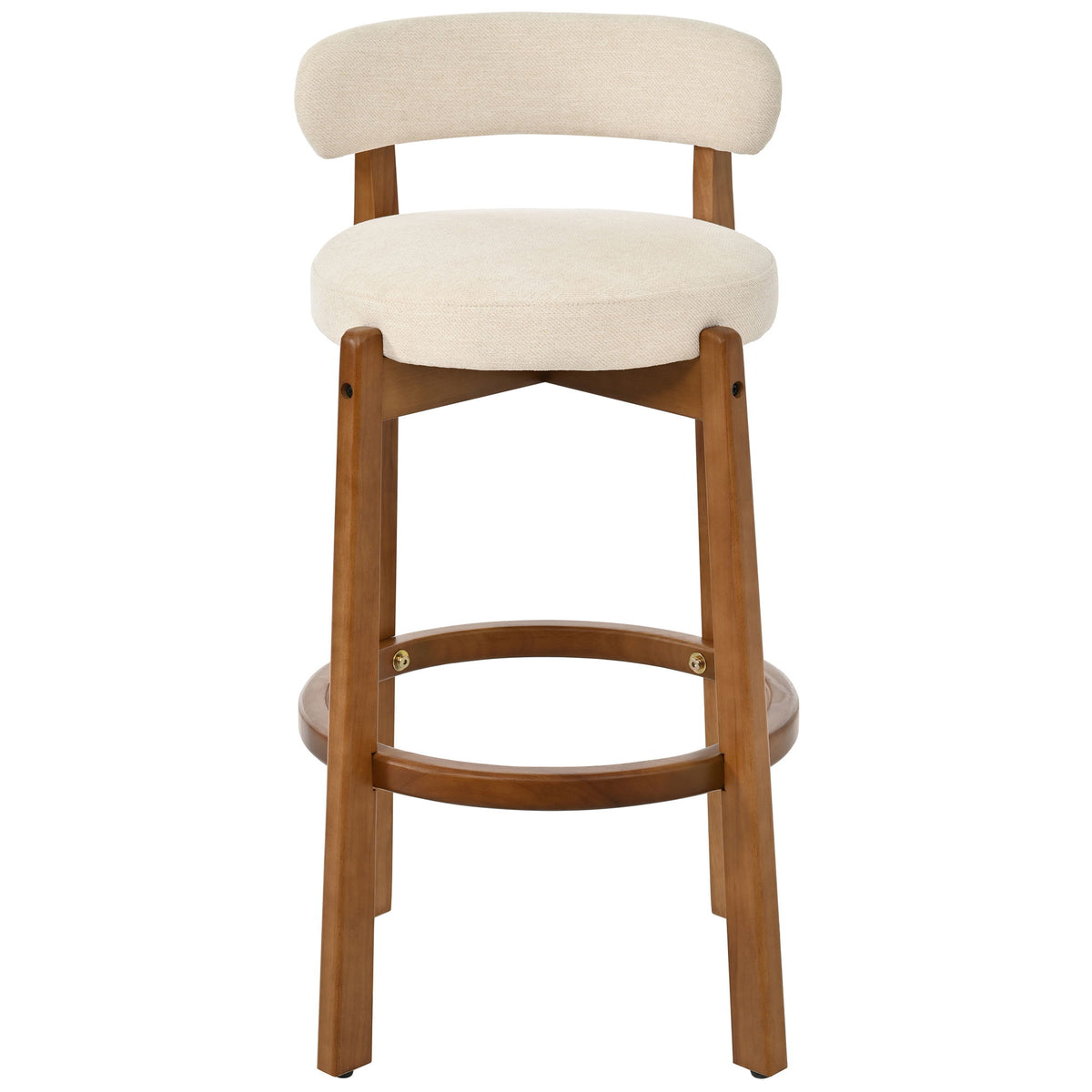 Bar Stool With Curved Backrest, Rounded Edges, And Footrest (Set of 2) - Beige / Walnut