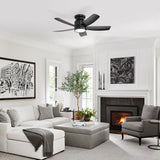 Flush Mount Ceiling Fan With LED Light 22W And Remote Control Blades For Indoor Use - Black