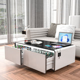 Modern Smart Coffee Table With Built-In Fridge, tooth Speaker, Wireless Charging Module, Touch Control Panel, Power Socket, USB Interface, Outlet Protection, Atmosphere Light