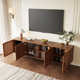 TV Stand, Media Console & Soft Closing Hinges, Adjustable Shelves, Slatted Doors - Walnut