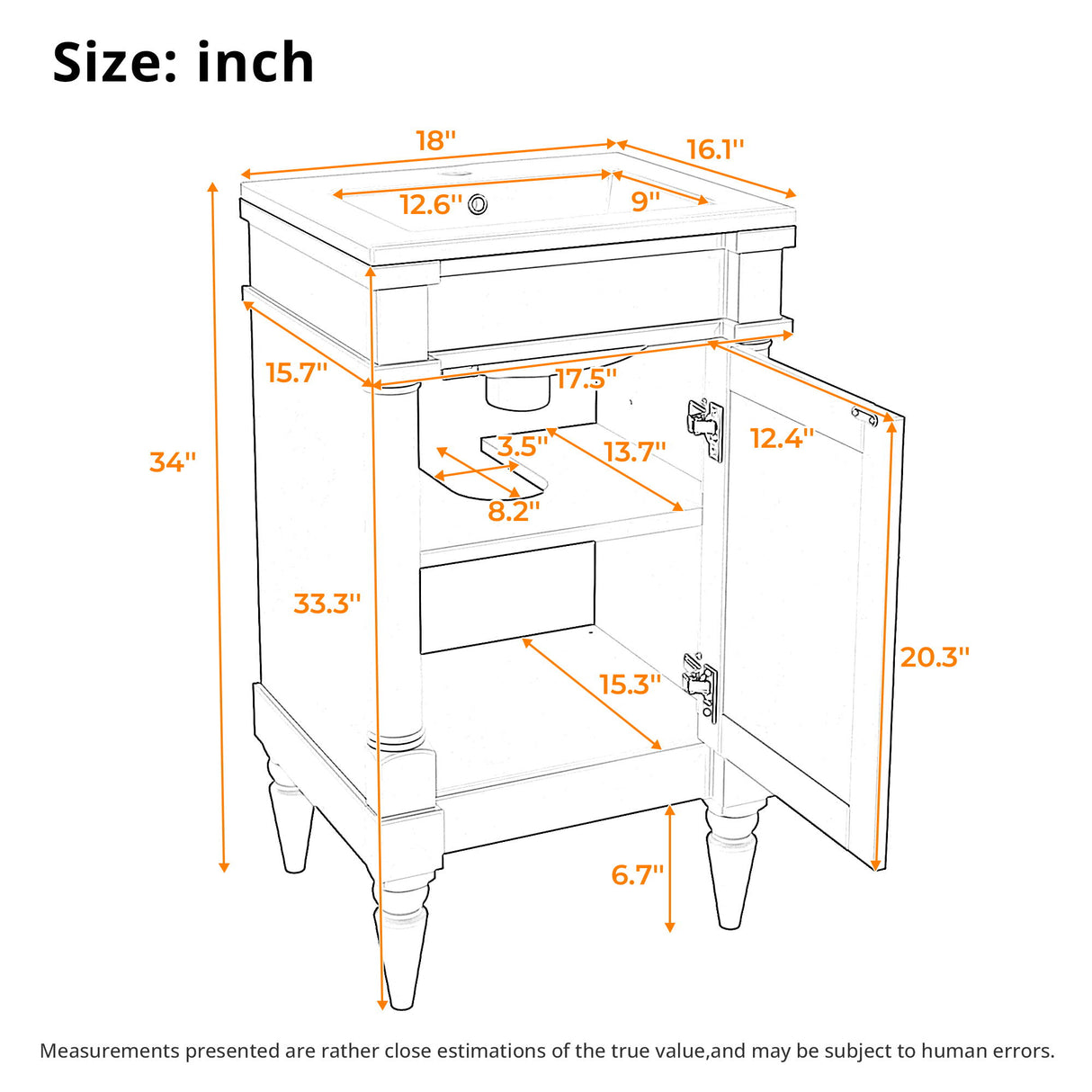 Bathroom Vanity With Sink, Compact Storage Cabinet With Door, Adjustable Shelf, Rectangular Style - Green
