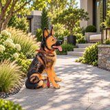 German Shepherd Dog Statue, Sitting Guard Sculpture - Black Brown