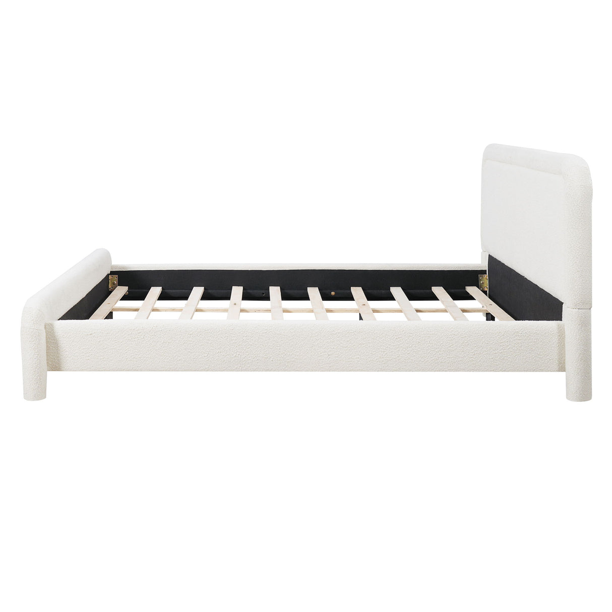 Upholstered Platform Bed Frame With Curved Headboard, Wood Slats Support